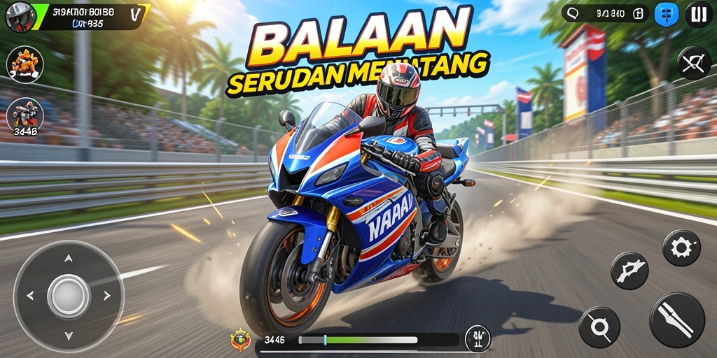 Gameplay seru dalam balapan motor yang penuh aksi.