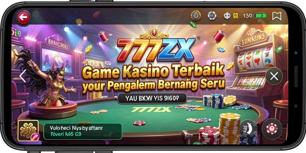 Tampilan layar gameplay <strong>777ZX</strong> dengan grafis kasino yang menarik.