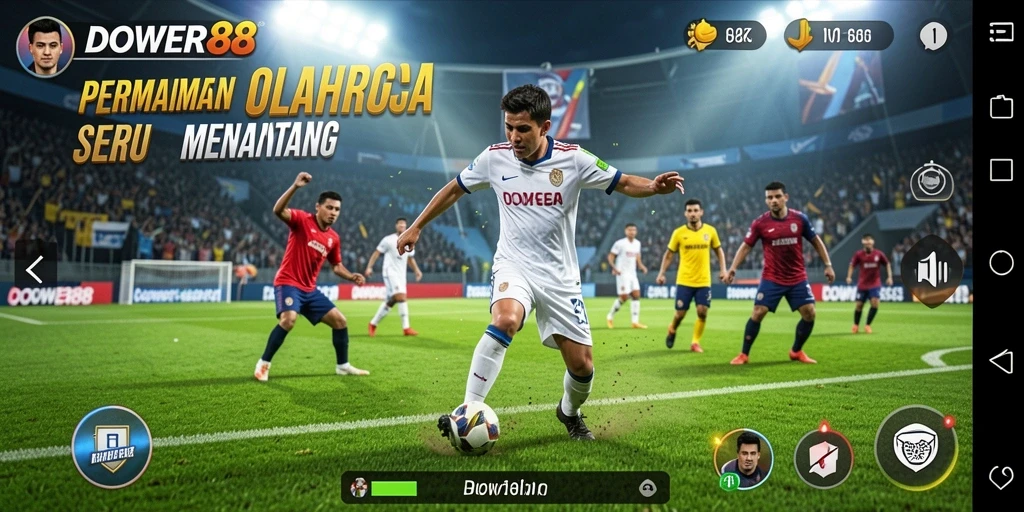 Screenshot utama DOWER88 menampilkan gameplay seru di berbagai arena olahraga.