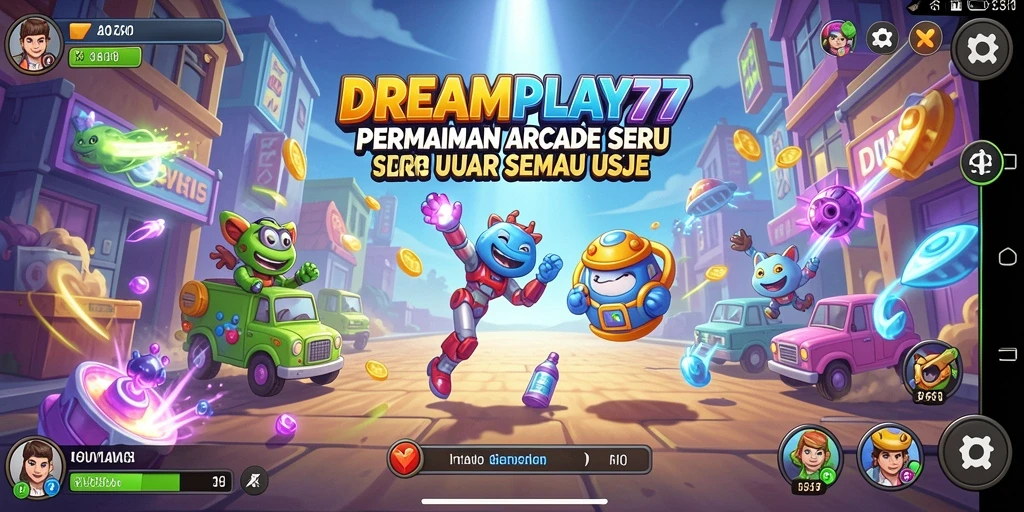 Screenshot dari permainan arcade DREAMPLAY77 menampilkan aksi intens dan grafis menarik.