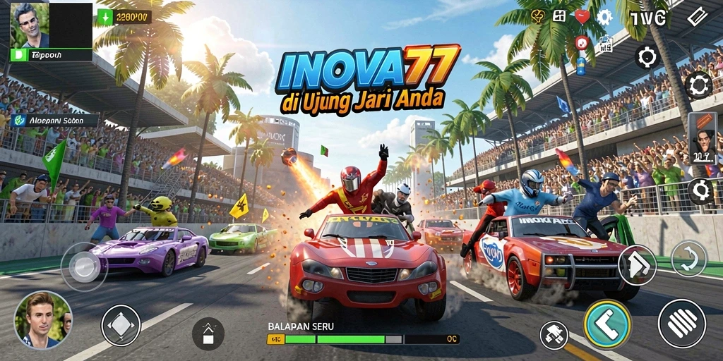 Tampilan gameplay balapan yang menegangkan di INOVA77.