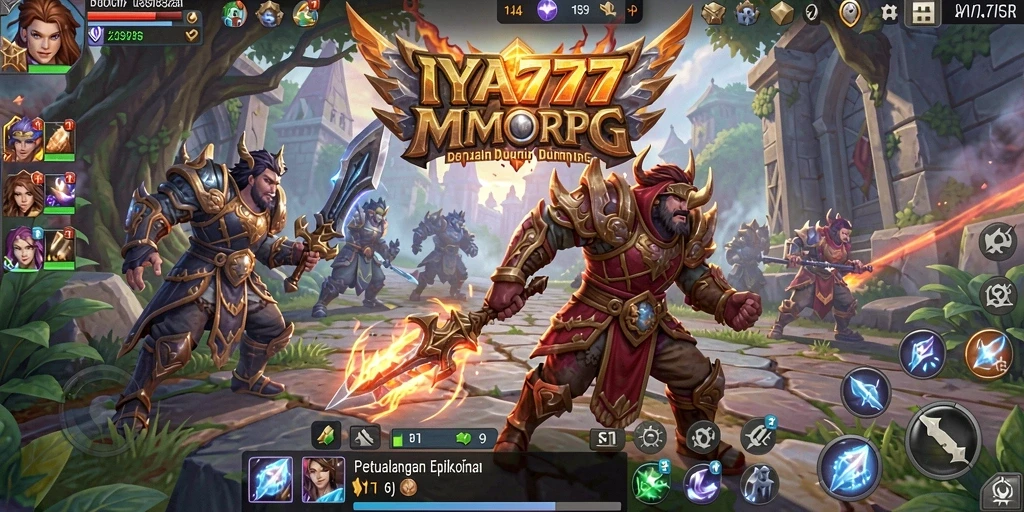 Screenshot gameplay IYA777 yang menunjukkan pertempuran epik MMORPG.