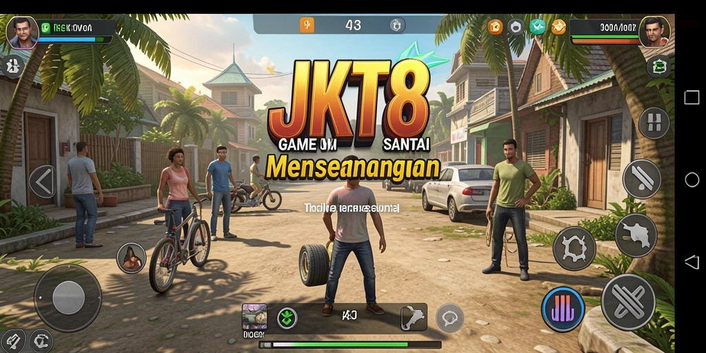 Tampilan gameplay JKT8 yang ceria dan penuh warna.