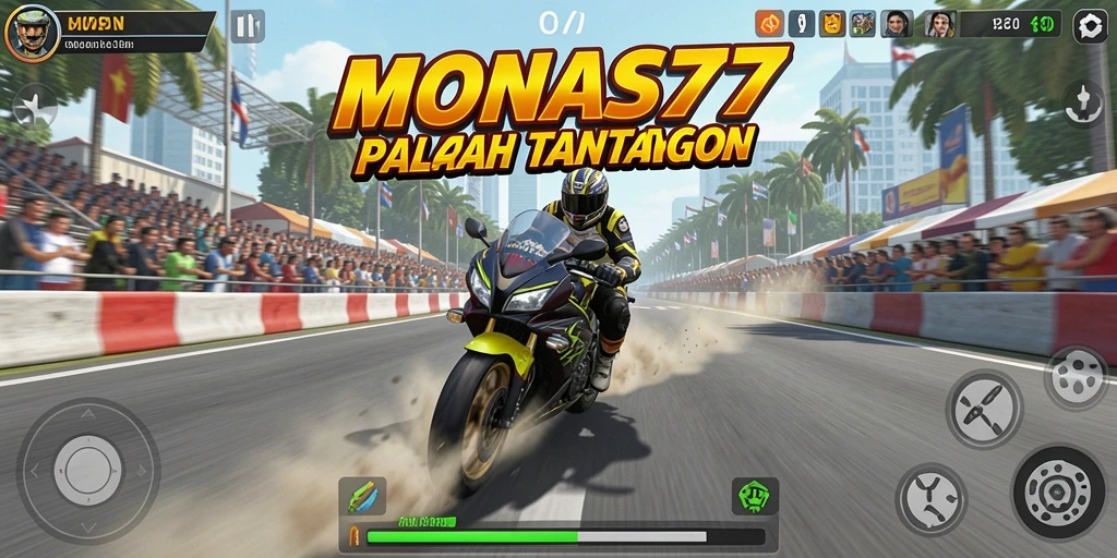 Screenshot gameplay MONAS77 yang menampilkan balapan motor yang seru.