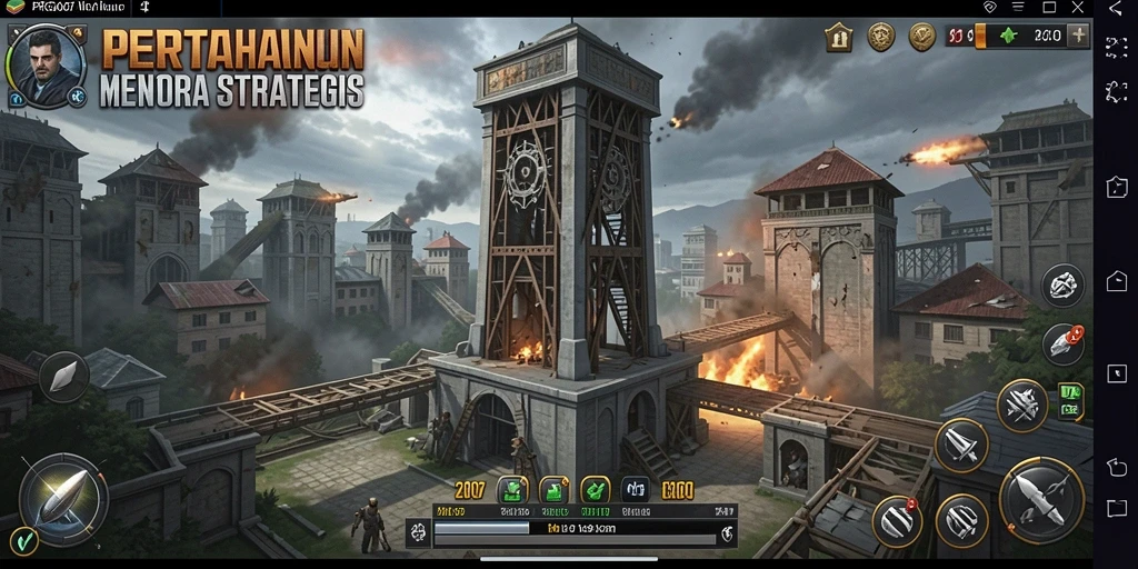 Tangkapan layar gameplay PRG007 menampilkan menara yang siap bertahan dari serangan musuh.