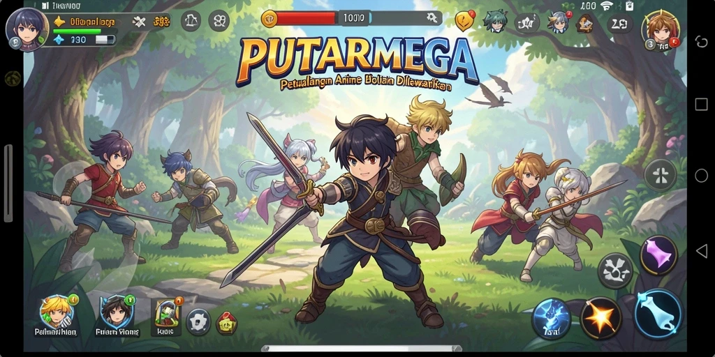 Screenshot PUTARMEGA menampilkan aksi seru dengan karakter anime.