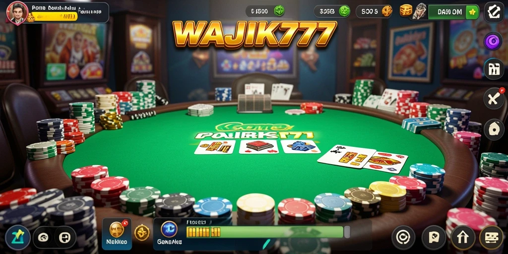 Tampilan gameplay WAJIK777 dengan suasana Poker yang menegangkan.